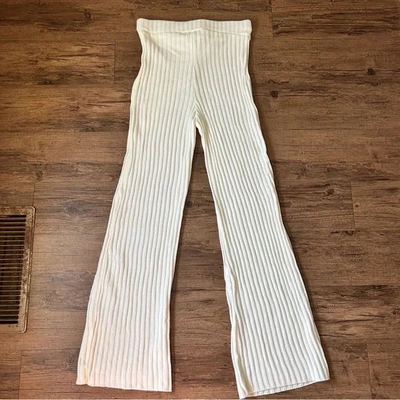 Nasty Gal Rib Cream Wide Leg Trousers - Picture 2 of 9